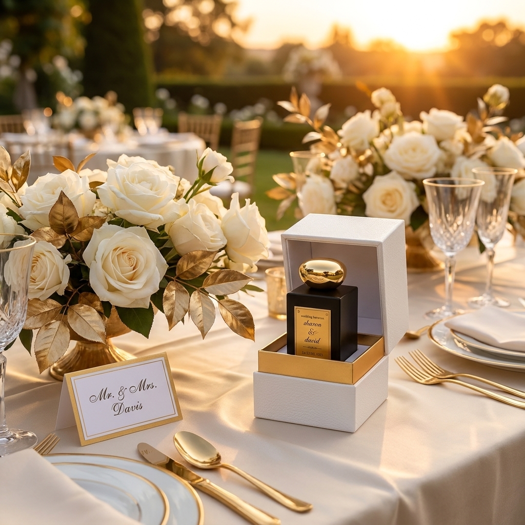 Intimate detail of a wedding perfume favor