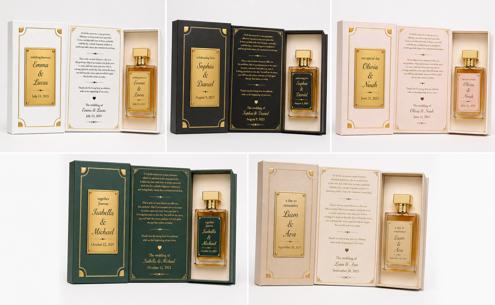 Personalized wedding perfume bottle presentation