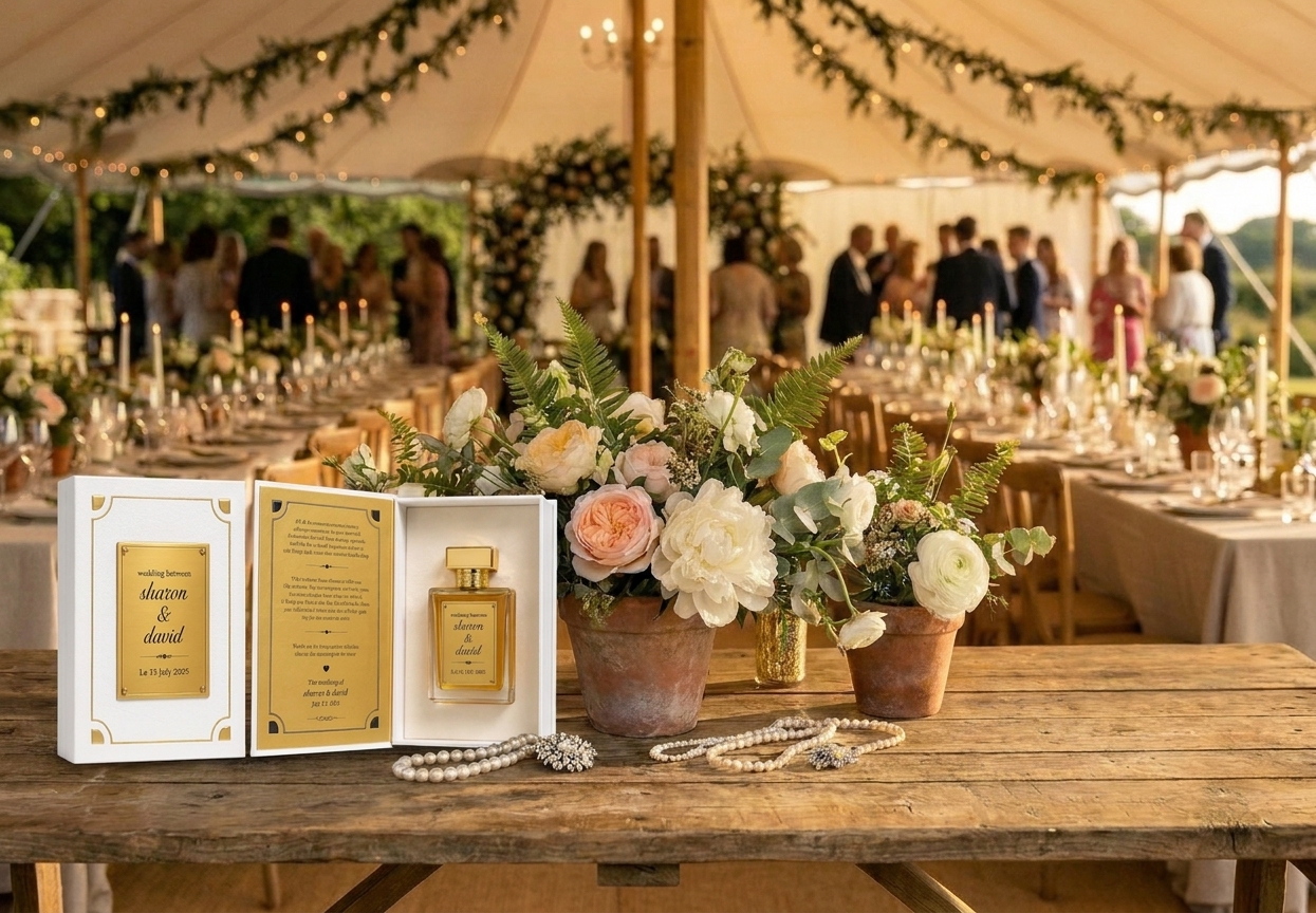 Bride spraying her wedding day perfume